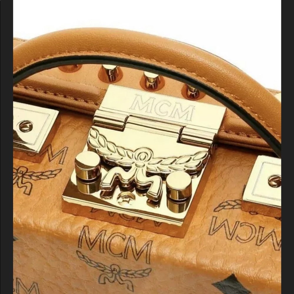 MCM Cognac Visetos Logo Studded Box Bag - Picture 5 of 8